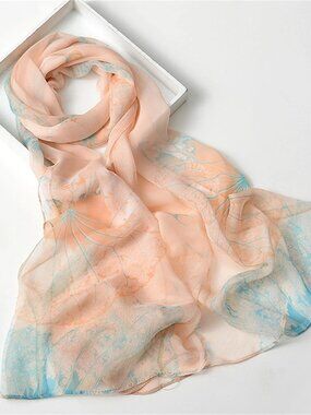 Peach Breeze Fashion Scarf Women's Chiffon Printed Soft Fashion Wrap 63 x 19 in